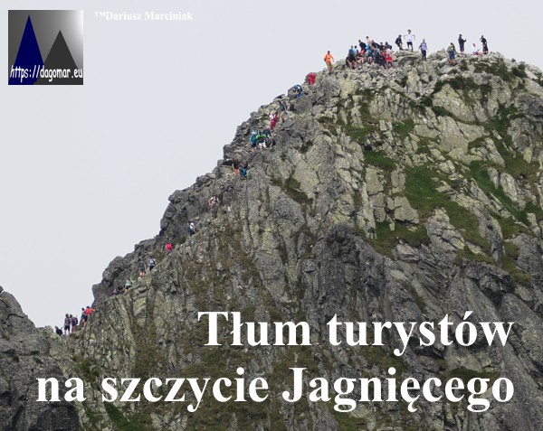 tłum turystów na szczycie